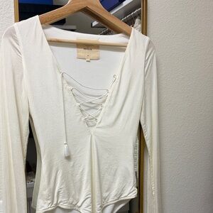REVOLVE Ivory Lace-Up Bodysuit